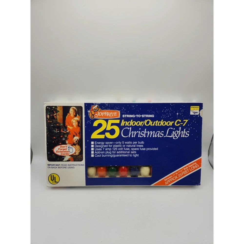 VTG JOYBRITE 25 OUTDOOR C-7 Christmas Lights 25 Ft  Multicolor 7 Amp 125 Volt